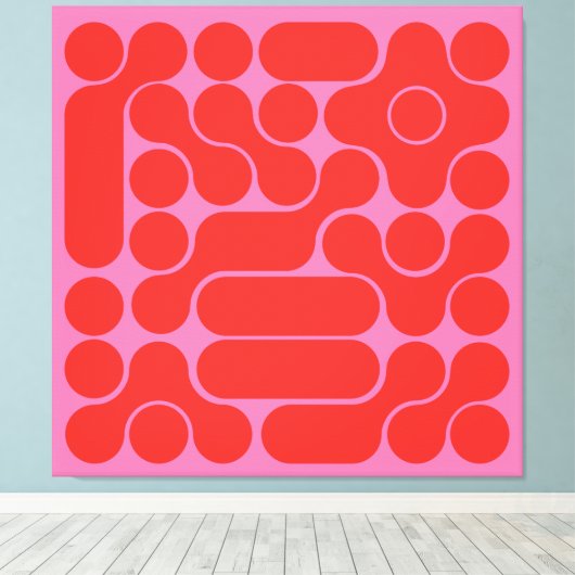 Retro rood en hete roze cirkel abstract canvas afdruk (Insitu (Houten vloer))