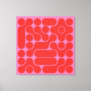 Retro rood en hete roze cirkel abstract canvas afdruk