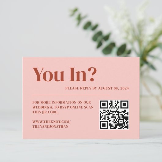 Retro Rood en Roze Bruiloft RSVP Qr Code Informatiekaartje (Staand voorkant)
