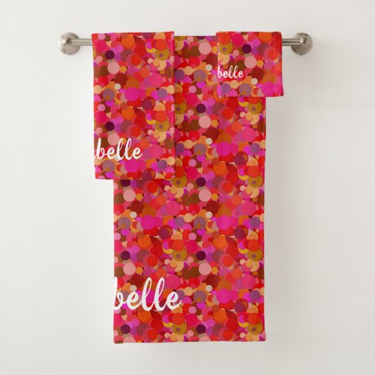 Retro Rood en Roze cirkelpatroon Bad Handdoek (Insitu)