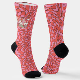 Retro Rood en Roze Draaikolk | Merry Mama Kerst Sokken