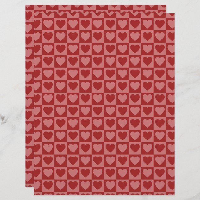 Retro Rood en Roze Hartpatroon Scrapbook Papier (Voorkant / Achterkant)