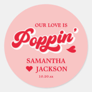 Retro Rood en Roze Popcorn Bruiloft Favor Ronde Sticker