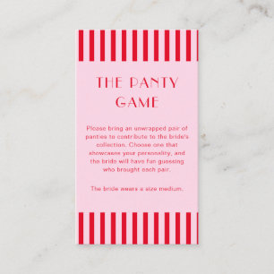 Retro rood en roze strepen The Panty Game  Informatiekaartje