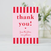 Retro rood en roze strepen van toekomstige mevrouw bedankkaart (Staand voorkant)