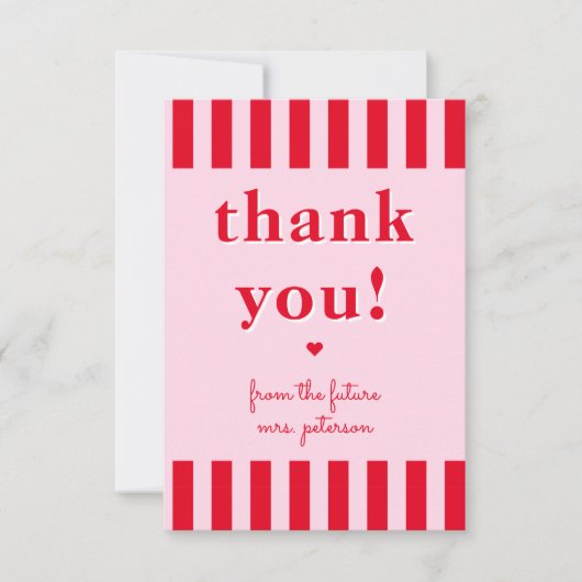 Retro rood en roze strepen van toekomstige Mrs Bedankkaart (Voorkant)