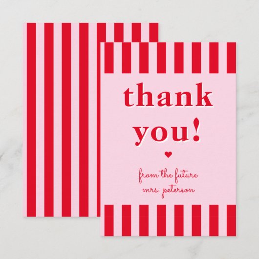 Retro rood en roze strepen van toekomstige Mrs Bedankkaart (Voorkant / Achterkant)