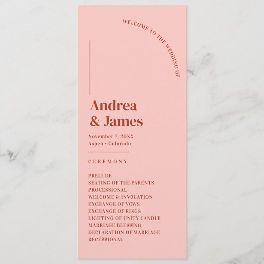Retro Rood en Roze Trouwceremonie Programmakaart (Voorkant)