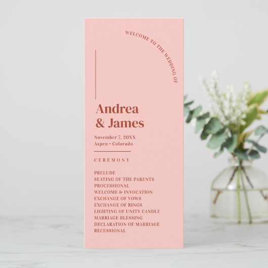 Retro Rood en Roze Trouwceremonie Programmakaart (Staand voorkant)