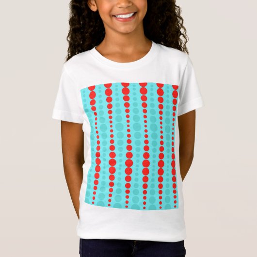 Retro Rood en Turquoise Stippen Meisje T-Shirt (Voorkant)