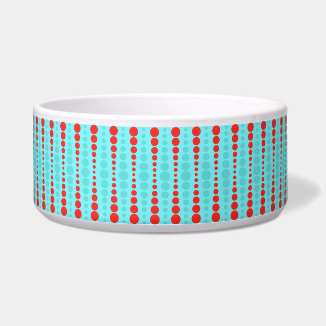 Retro Rood en Turquoise Stippen Pet Bowl Voerbakje (Voorkant)