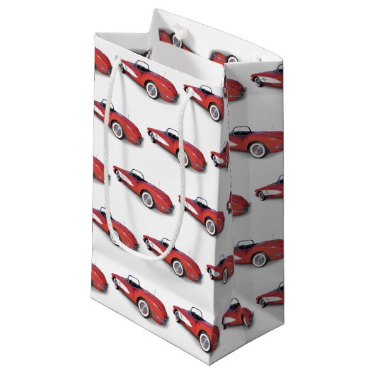 Retro rood en wit 1960 Corvette Klein Cadeauzakje (Voorkant Gekanteld)