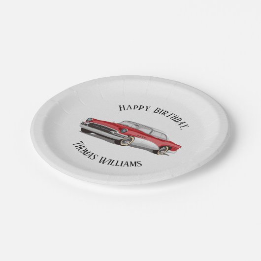 Retro Rood en Wit Buick verjaardagsfeestje Papieren Bordje (Gekanteld)
