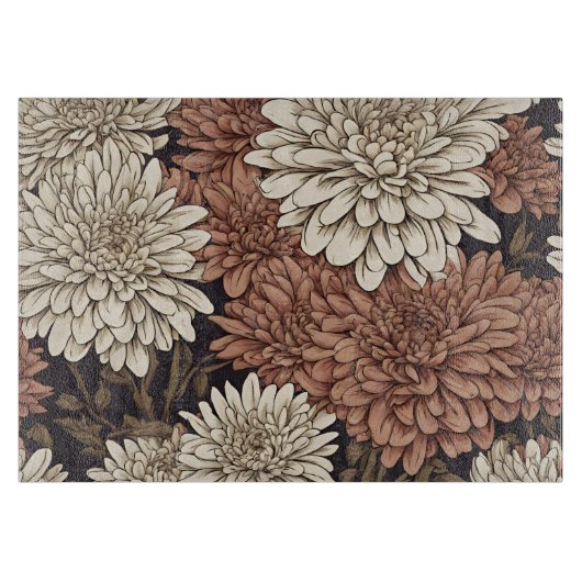 Retro Rood en Wit Chrysanten Snijplank (Voorkant)