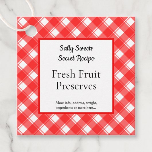 Retro Rood en Wit Plaid Recept Labels (Voorkant)
