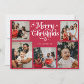 Retro Rood en Wit Vrolijk Kerstfeest Familiefoto Feestdagenkaart (Voorkant)