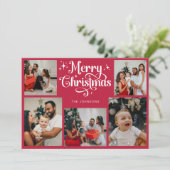 Retro Rood en Wit Vrolijk Kerstfeest Familiefoto Feestdagenkaart (Staand voorkant)