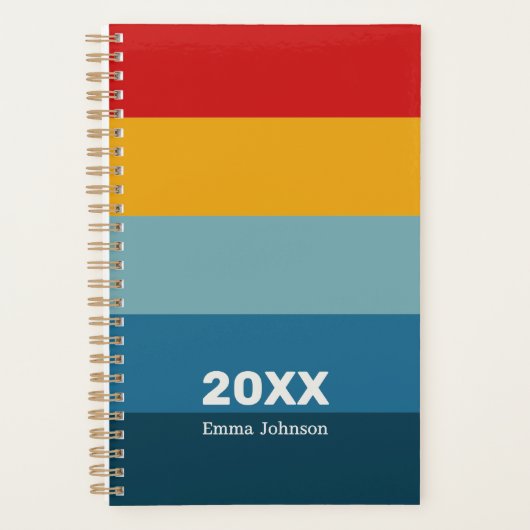 Retro Rood Geel Blauw Streep 2026 Naam Planner (Voorkant)
