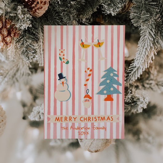 Retro rood geïllustreerde kleurrijke kerst niet-fo feestdagenkaart