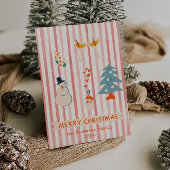 Retro rood geïllustreerde kleurrijke kerst niet-fo feestdagenkaart