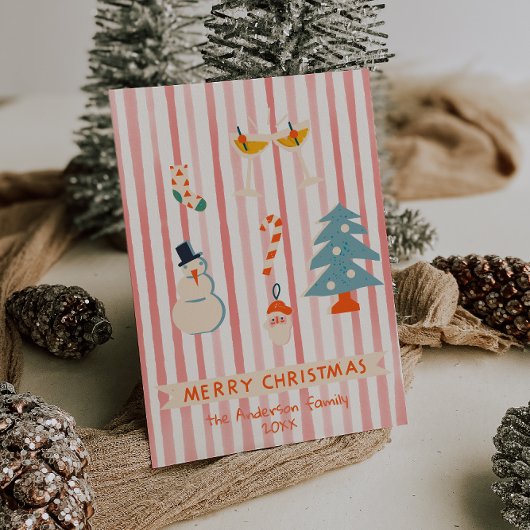 Retro rood geïllustreerde kleurrijke kerst niet-fo feestdagenkaart