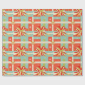 Retro Rood, Gele Lint Kerstcadeau Cadeaupapier (Vlak)