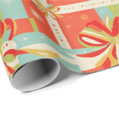 Retro Rood, Gele Lint Kerstcadeau Cadeaupapier (Rol Hoek)
