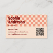 Retro rood geruit vet met QR-code Visitekaartje (Achterkant)