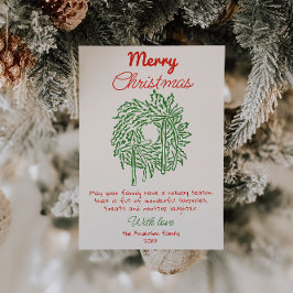 Retro rood getrokken boog krans niet foto kerst feestdagenkaart