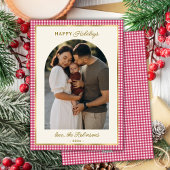 Retro Rood Goud Geplaagd Boog Foto Kerst Gelukkig Feestdagenkaart