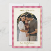 Retro Rood Goud Geplaagd Boog Foto Vrolijk Kerstfe Feestdagenkaart (Voorkant)