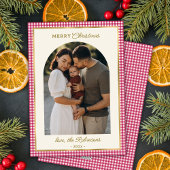 Retro Rood Goud Geplaagd Boog Foto Vrolijk Kerstfe Feestdagenkaart