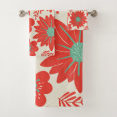 Retro Rood Groen Bloemen Bad Handdoek (Insitu)