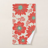 Retro Rood Groen Bloemen Bad Handdoek (Handdoek)