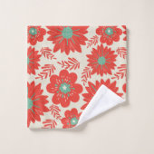 Retro Rood Groen Bloemen Bad Handdoek (Wasdoekje)