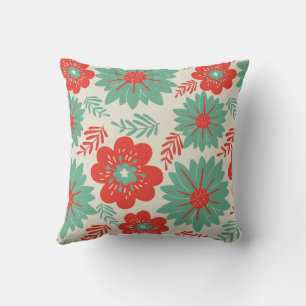 Retro Rood Groen Bloemen Kussen