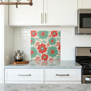 Retro Rood Groen Bloemen Tegeltje