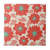 Retro Rood Groen Bloemen Tegeltje (Voorkant)