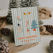 Retro Rood Groen Geïllustreerd Kleurrijk Kerstplez Feestdagenkaart