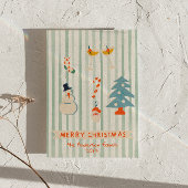 Retro Rood Groen Geïllustreerd Kleurrijk Kerstplez Feestdagenkaart