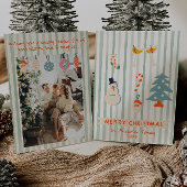 Retro Rood Groen Geïllustreerd Kleurrijk Kerstplez Feestdagenkaart