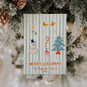 Retro Rood Groen Geïllustreerd Kleurrijk Kerstplez Feestdagenkaart