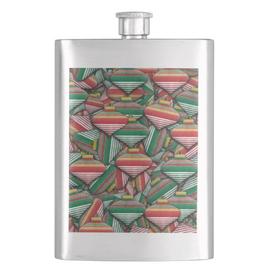 Retro Rood Groen Gestreept Ornament Patroonontwerp Flacon (Voorkant)
