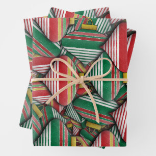 Retro Rood Groen Gestreept Ornament Patroonontwerp Inpakpapier Vel