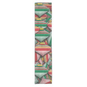 Retro Rood Groen Gestreept Ornament Patroonontwerp Korte Tafelloper (Voorkant)