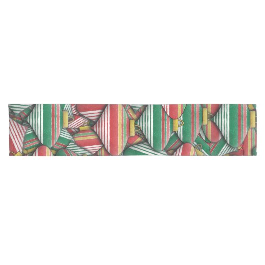 Retro Rood Groen Gestreept Ornament Patroonontwerp Korte Tafelloper (Horizontaal)