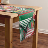 Retro Rood Groen Gestreept Ornament Patroonontwerp Korte Tafelloper (Voorbeeld)