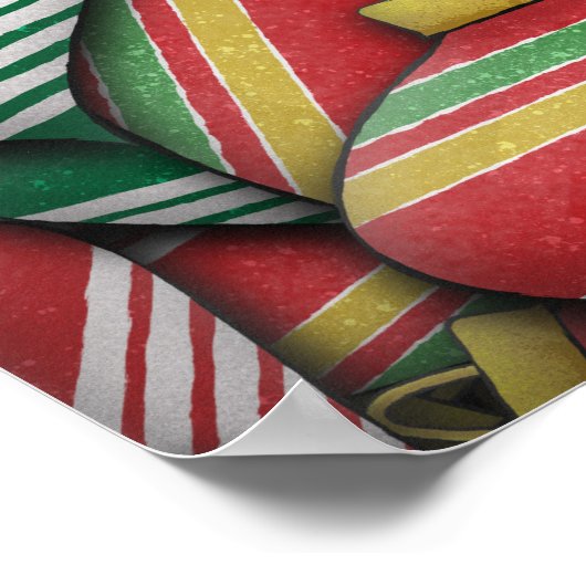 Retro Rood Groen Gestreept Ornament Patroonontwerp Poster (Hoek)