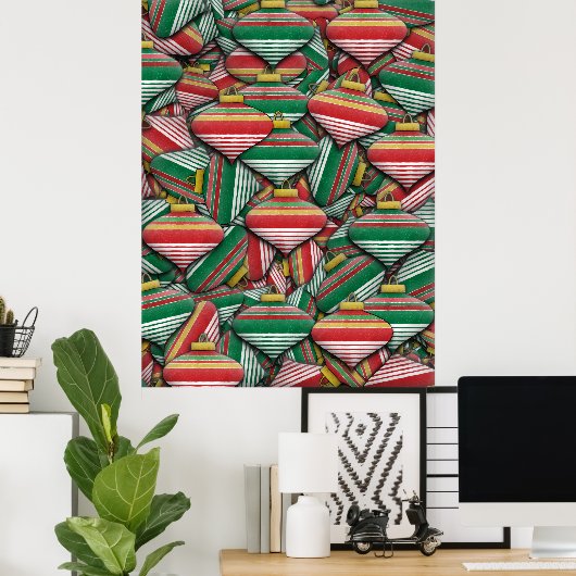 Retro Rood Groen Gestreept Ornament Patroonontwerp Poster (Thuiskantoor)