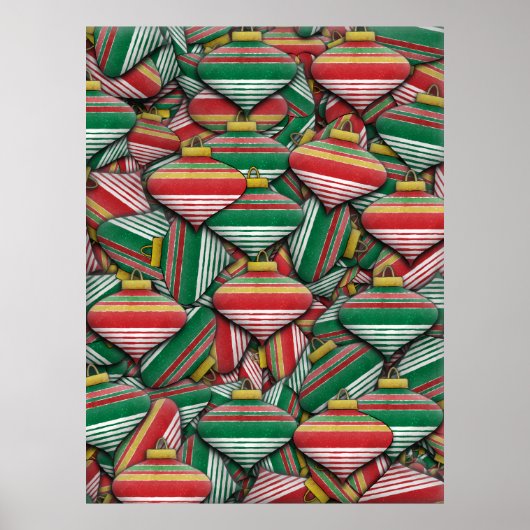 Retro Rood Groen Gestreept Ornament Patroonontwerp Poster (Voorkant)